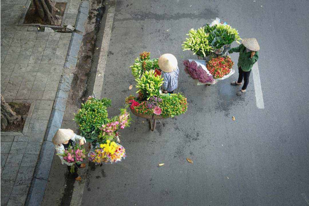 Florist arranging bouquet